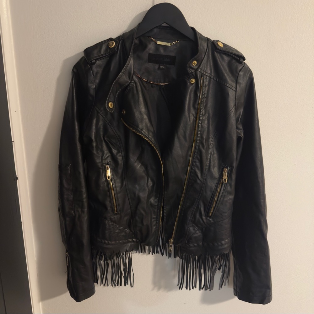 Steve Madden Black Leather Fringe Jacket